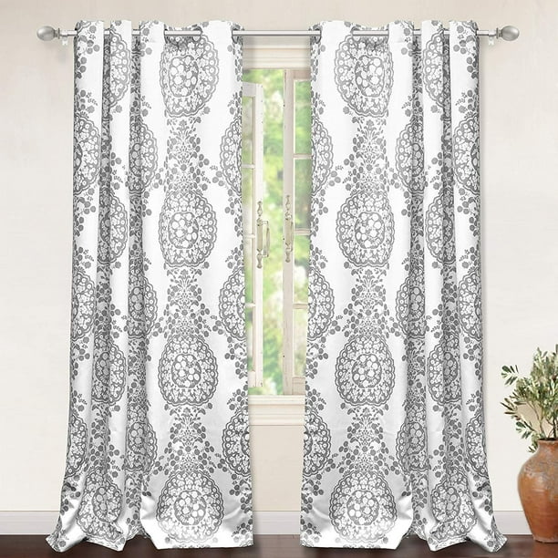Driftaway Samantha Thermal Room Darkening Grommet Unlined Window Curtains Damask Medallion Pattern Set Of Two Panels Each 52 X 84 Gray Com Driftaway Samantha Thermal Room, Gray Pattern Grommet Curtains