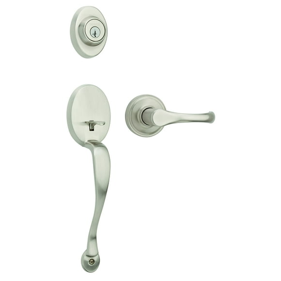 Weiser Augusta Handle Set, Exterior Door Lock Featuring SmartKey and Microban, Satin Nickel
