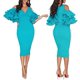 thumbnail image 3 of Vestido midi de noche de fiesta sexy elegante con cuello en V y hombros descubiertos con mangas con volantes lisos Vestido ajustado Zhivalor WRMH-225-7, 3 of 6