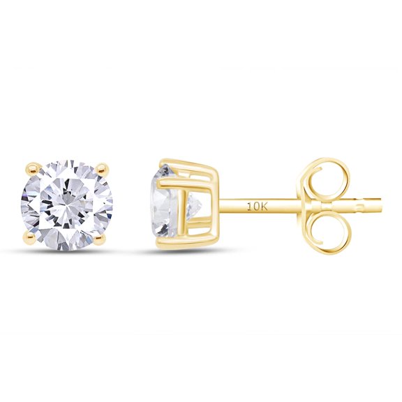 10K Yellow Gold Post 1.50 cttw 6mm Lab Created Moissanite Diamond Stud Earrings Sterling Silver Push Back for Women