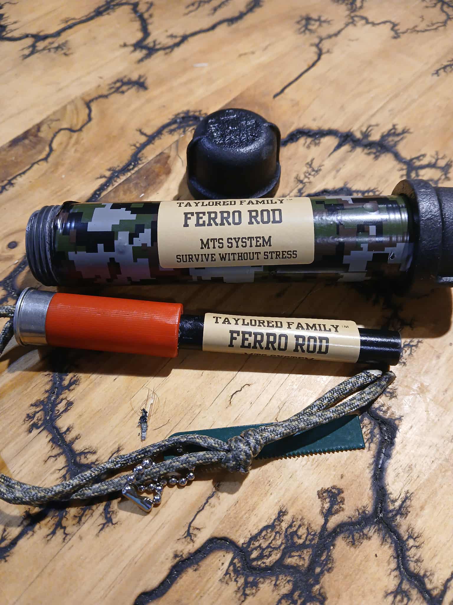 Taylored Family Ferro Rod and Tinder Kit MTS System Survival Fire Starter 1/2" x 5" Rod