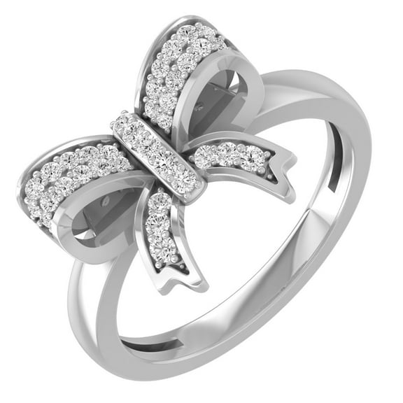 ARAIYA FINE JEWELRY Sterling Silver Round-Shape Diamond Bow Knot Ring (1/4 Cttw, I-J Color, I2-I3 Clarity) Size 6.5