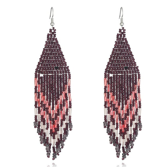 Boho Native Long Tassel Beaded Earrings for Women Tribal Ethnic Native Seed Beads Fringe Drop Dangle Earrings,Large Colorful Chandelier Earrings Statement Handmade Jewelry(brown)