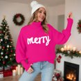 thumbnail image 6 of zaveiop Women Merry Sweaters Turtleneck Long Sleeve Letter Embroidery Loose Knitted Pullover Merry Christmas Sweater (Hot Pink, L), 6 of 9