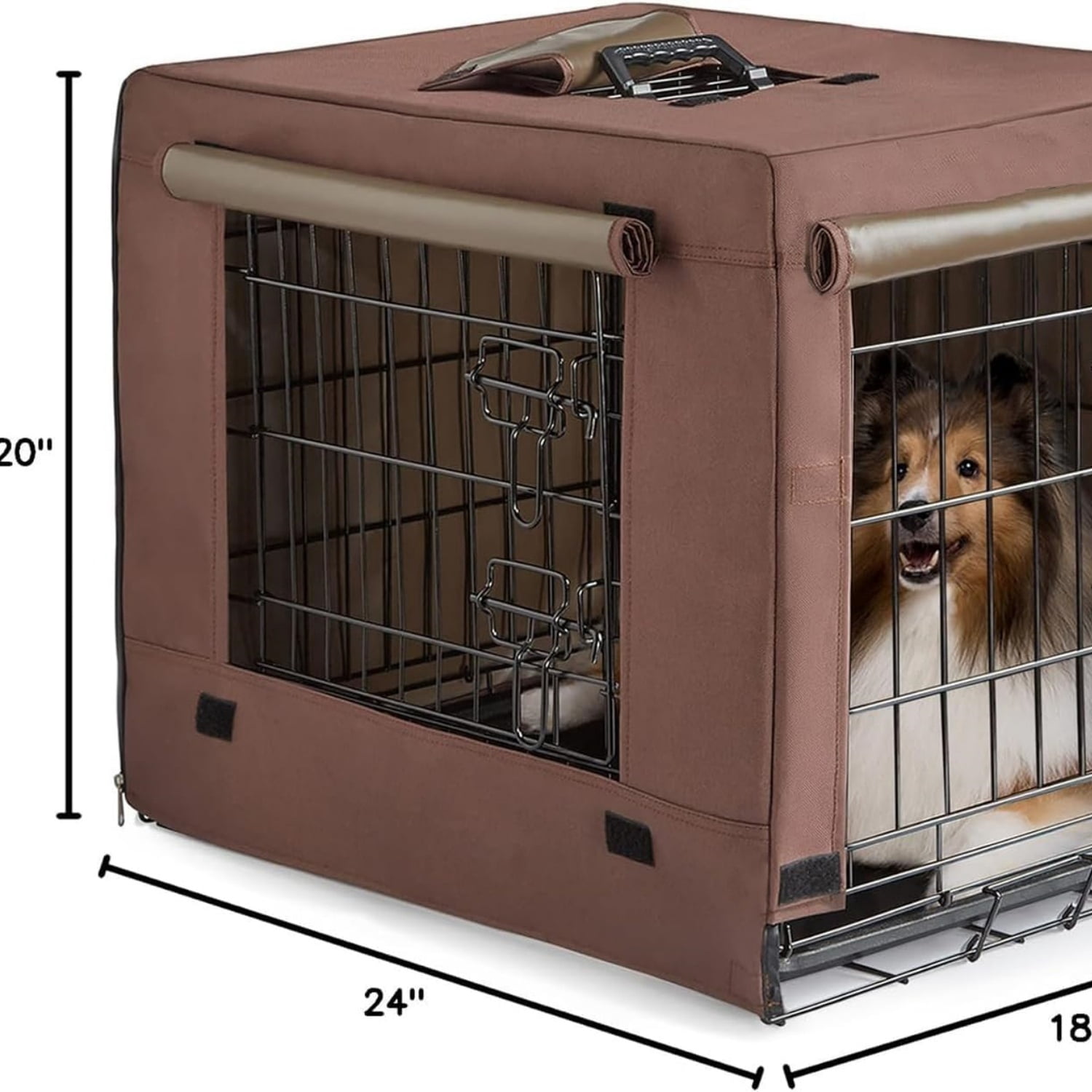 Dog Crates for Small Size Dogs Indoor Double Door Dog Kennels & Houses for Puppy and Cats, Collapsible Metal Contour Dog Cages (Brown, 24.0" L x 18.0" W x 20.0" H)