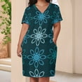 thumbnail image 3 of Womens Casual Dresses Teal Blue Floral Seamless Pattern Short Sleeve Dress Summer Dresses for Women 2025, 3 of 5