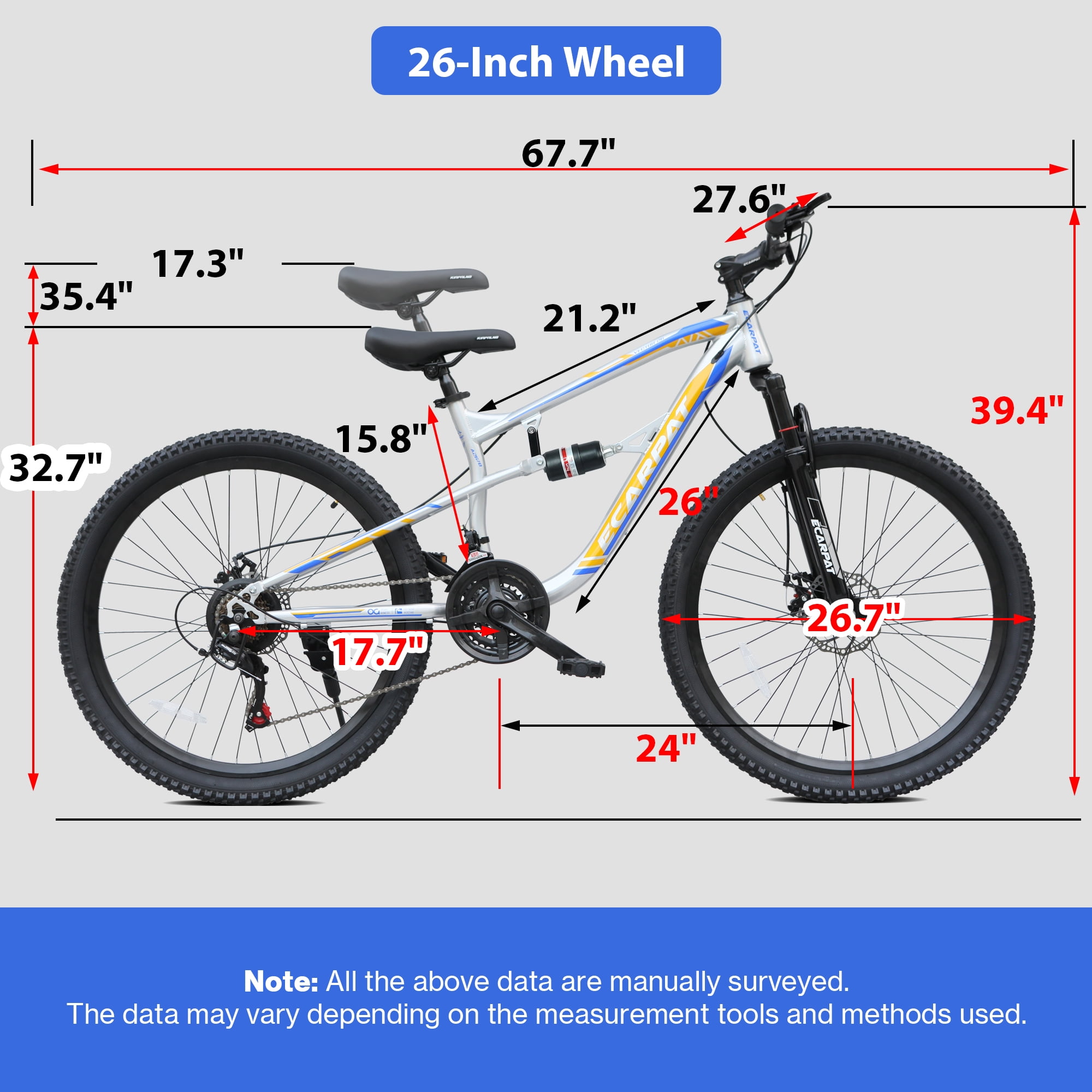 26 Inch Mountain Bike with 21-Speeds & Full Suspension Steel Frame,Sliver&Blue