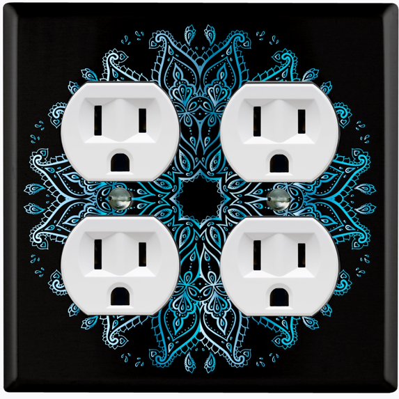 Metal Light Switch Plate Cover Teal Black Mandala Circle Tile Pattern MDL007