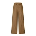 thumbnail image 4 of Stephy Womens Daily Elastic Waist Pockets Straight Solid Color Casual Pants Loose Long Trousers, Brown, XXL, 4 of 7