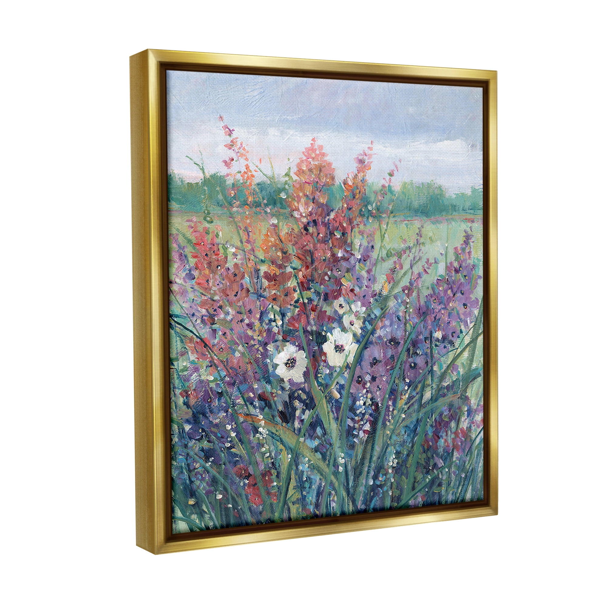 Stupell Industries Spring Meadow Florals Botanical & Floral Painting Gold Floater Framed Canvas Art Print Wall Art, 17 x 21