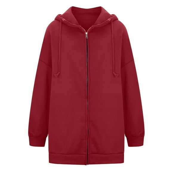 Mrat Hoodies for Women Long Sweatshirts, Warm Full Zip up Tunic Hoodie Womens Long Fleece Sweatshirt with Pockets S-14 Red-A 5XL