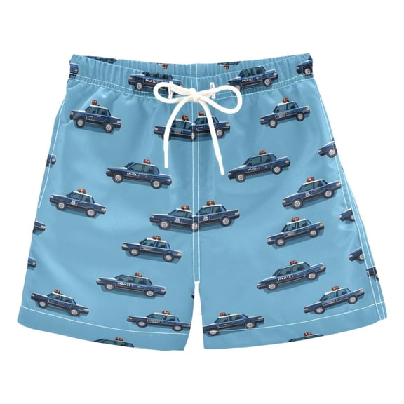 Police Cars Pattern Swim Trunks Quick Dry Beach Pool Board Shorts Lightweight Stylish Print Sizes 2T to XL