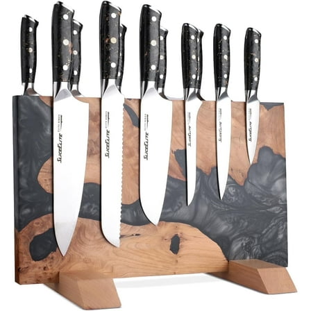 SliceElite Magnetic Knife Block Artisan Finished East Indian Walnut & Black Resin Holds Up To 20 Knives