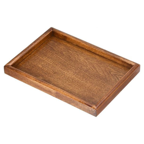 Bandeja de servicio rectangular de madera Uxcell 9.84x7.09" Platter decorativo para el hogar, cocina, vela, marrón