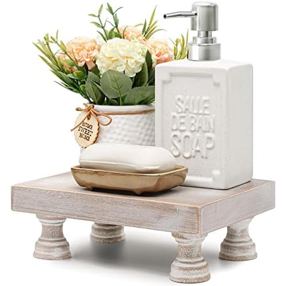 Farmhouse Riser for Room Decor : Decorative Pedestal Stand For Display Your Home Decorations and Uniquely Soap Stand - Rustic Bathroom Counter Tray and Kitchen Decor (Natural Wood)