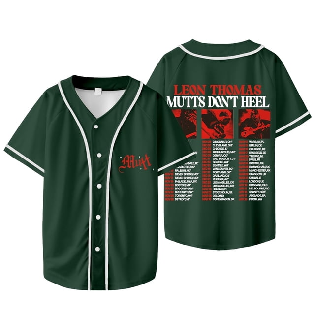 Leon Thomas Mutts don't Heal Tour 2025 Veste de Baseball Tee Femmes Hommes Col en V Manches Courtes T-shirts, Style 5,L