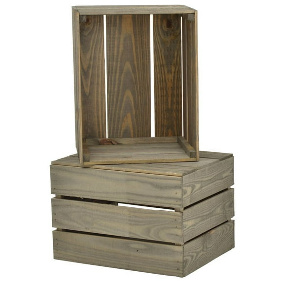 Hubert® Rectangular Weatherwood Stained Wood Crate - 17 1/2"L x 14"W x 12"H