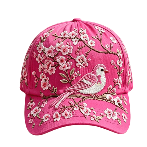 Rexolia Adjustable Breast Cancer Awareness Baseball Cap for Women and Men Embroidered Bird and Floral Pattern Structured Hat A One Size