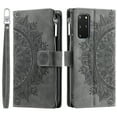 thumbnail image 2 of ShellTech presents the Samsung Galaxy S20 Plus Wallet Case Mandala Floral Embossed PU Leather Folio with Zipper Magnetic Closure,Gray, 2 of 9