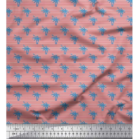 Soimoi Cotton Voile Fabric Stripe & Palm Tree Printed Craft Fabric by The Yard 42 Inch Wide