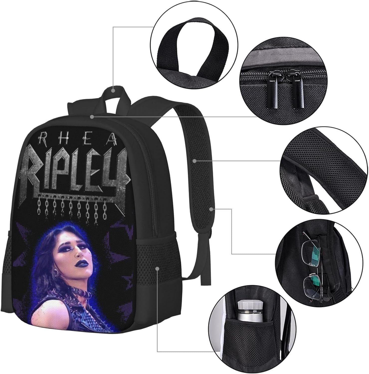 Rhea Ripley Backpack Cute Character School Bookbag Rhea Ripley Fans Travel Backpack Gifts for Birthday