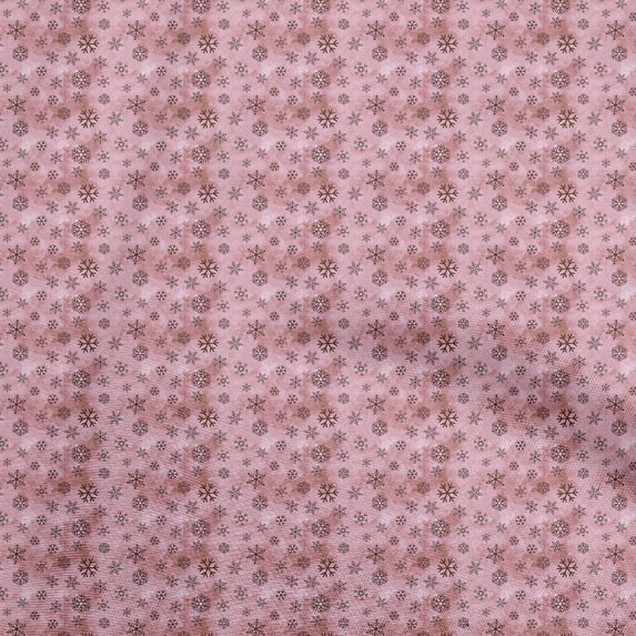 oneOone Cotton Cambric Pink Fabric Chritmas Snow Flakes Sewing Material Print Fabric By The Yard 56 Inch Wide