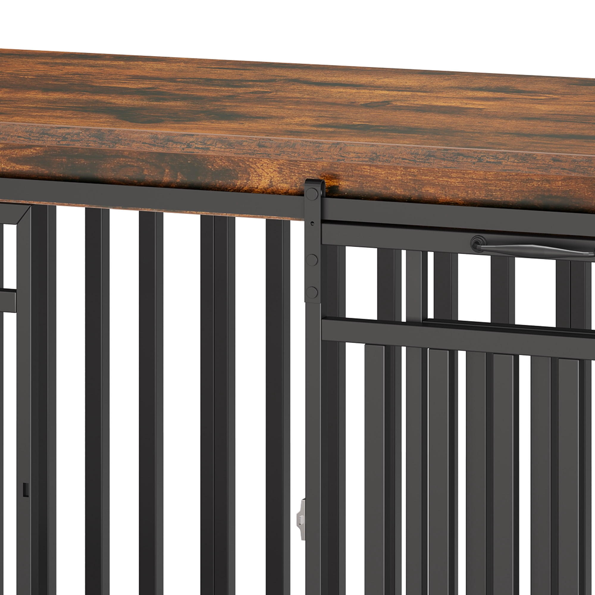Uforic Large Dog Crate Furniture with 2 Dog Bowls, 55.1 Inch Heavy Duty Wooden TV Stand, Metal Dog Kennel, Rustic Brown