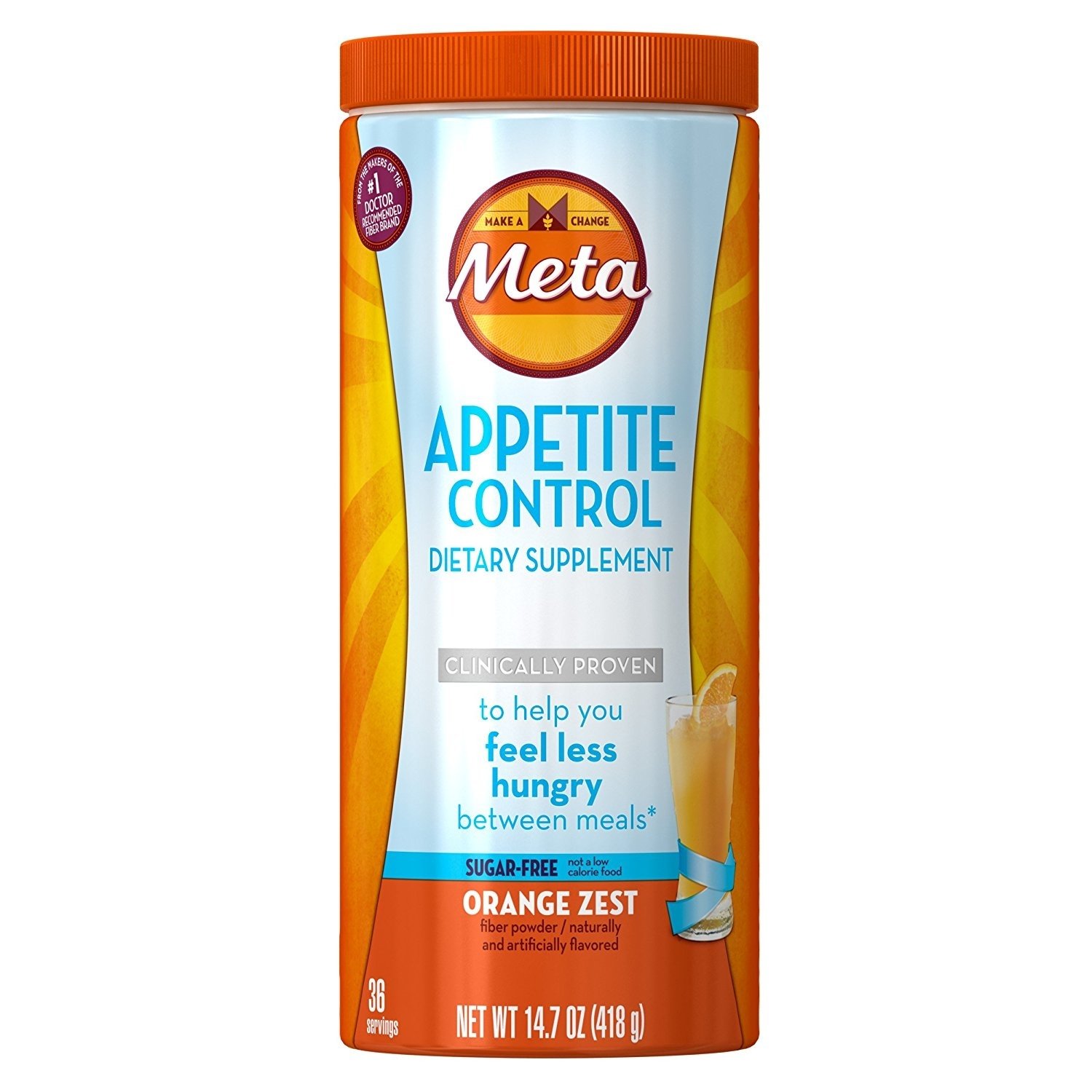 Metamucil Appetite Control Psyllium Fiber SugarFree Supplement, Orange