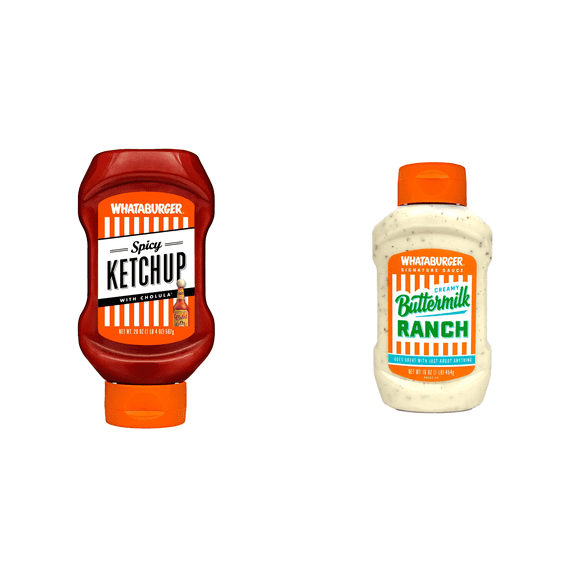 Whataburger Creamy Buttermilk Ranch, 16 oz Whataburger Spicy Ketchup with Cholula, 20 oz