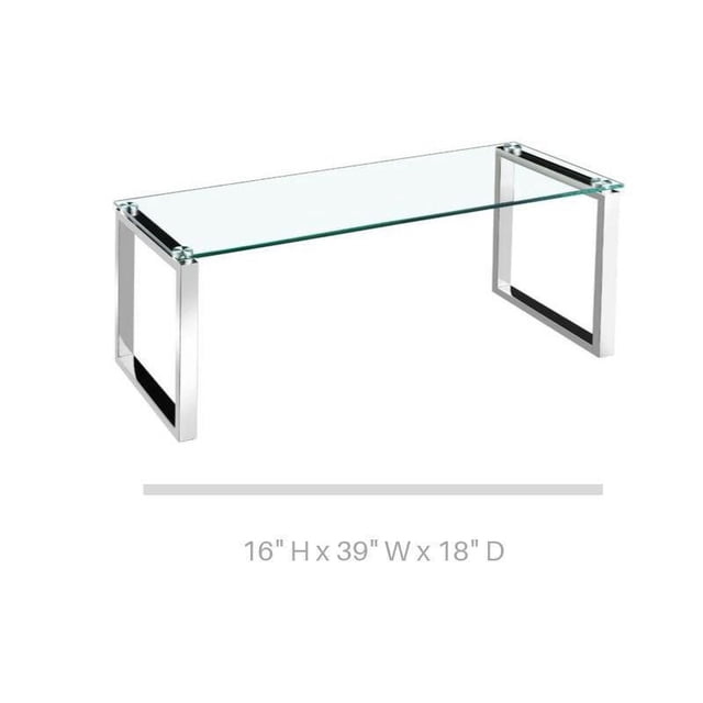 Gyna Large Coffee Table – Elegant Glass Top with Shiny Chrome Legs, Modern Design