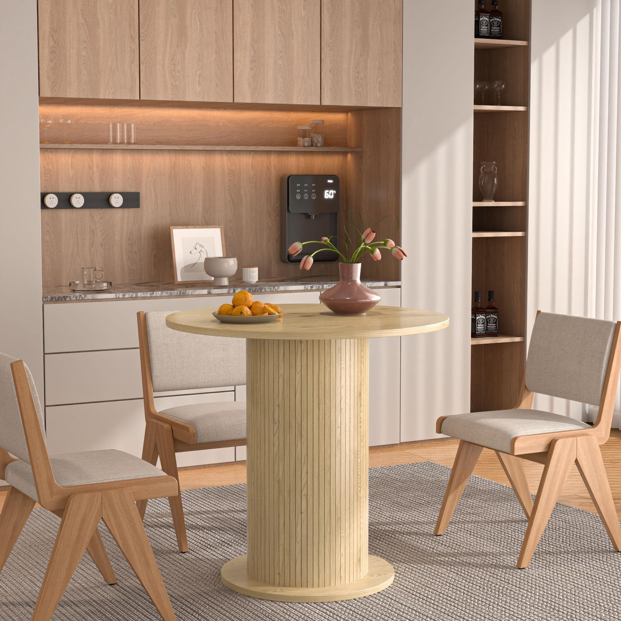 Fsbecl Modern Farmhouse Round Dining Table, Small Kitchen Table for 2, Wood