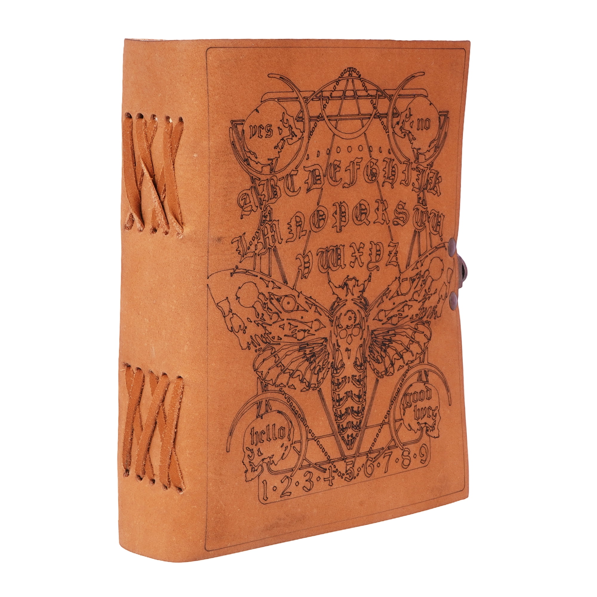 Soft Leather Spirit Moth Journal 5x7 – Handmade Embossed Leather Notebook with Lunar Moth Design