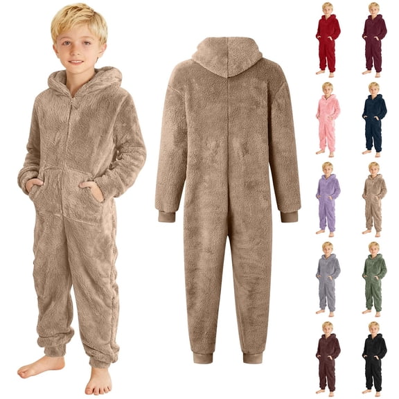Blekii Kids Unisex Fleece Jumpsuit Fuzzy, Kids Unisex Fleece Jumpsuit, Fuzzy Cute Hooded Toddler Winter Warm Playsuit, One-Piece for Boys Girls Cute Hooded Toddler Playsuit Winter Play, Outdoor