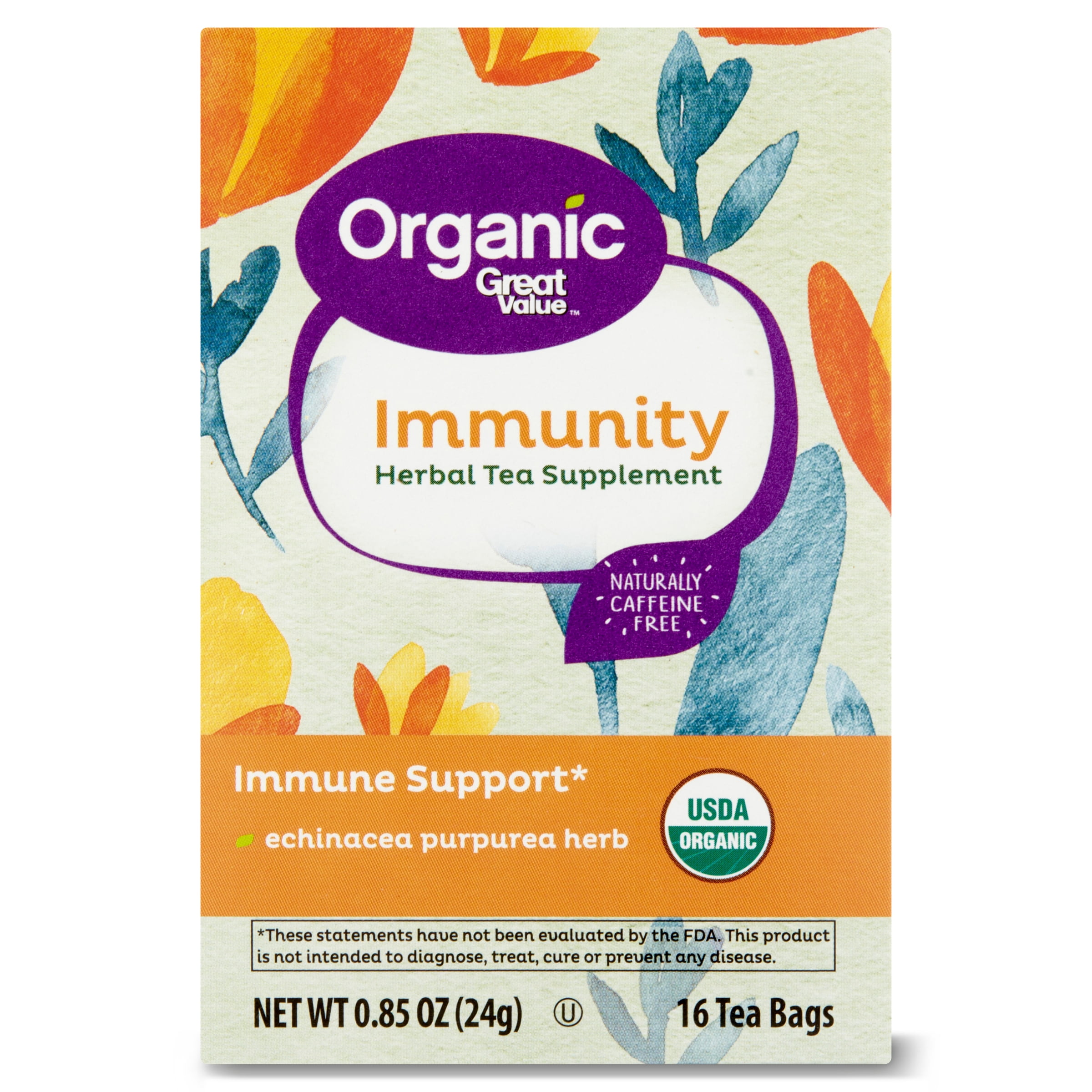 Great Value Organic Herbal Tea Supplement, Immunity, 0.85oz, 16 Ct