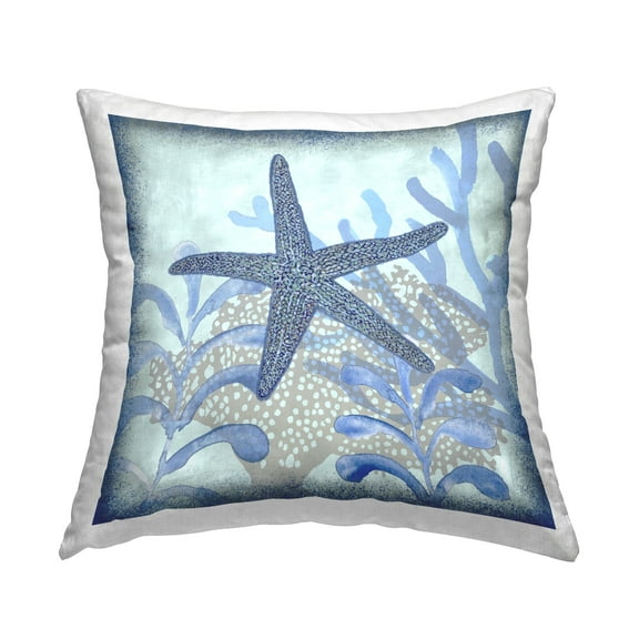 Stupell Industries Navy Coral Reef Starfish Printed Throw Pillow Design by Erica Christopher