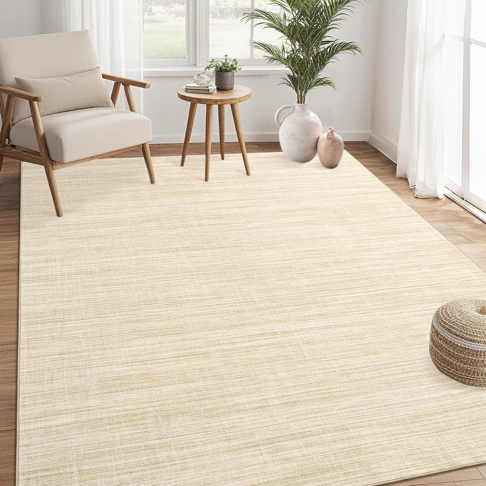 Garvee 5'x7' Modern Solid Color Area Rug with Non Slip TPR Backing, Washable Rugs Low Pile Non Shedding Indoor Carpet for Living Room Bedroom Home Office, Camel
