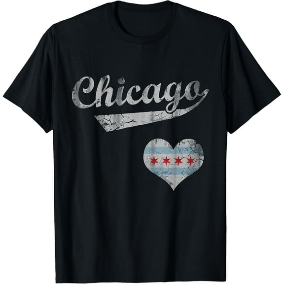 t-shirt Chicago Flag Heart Love Vintage Distressed T-Shirt mens t shirt，black，women，funny，misfits，men，journey
