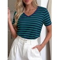 thumbnail image 4 of PRETTYGARDEN Short Sleeve Shirts for Women Spring V Neck Cute Tops Casual Striped Shirt Knitted Tees Summer Outfits, 4 of 10