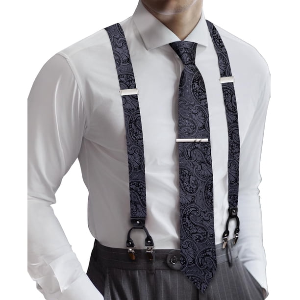 Set de Tirantes para Hombre Barry.Wang Negro Elástico Tipo Y con 6 Clips