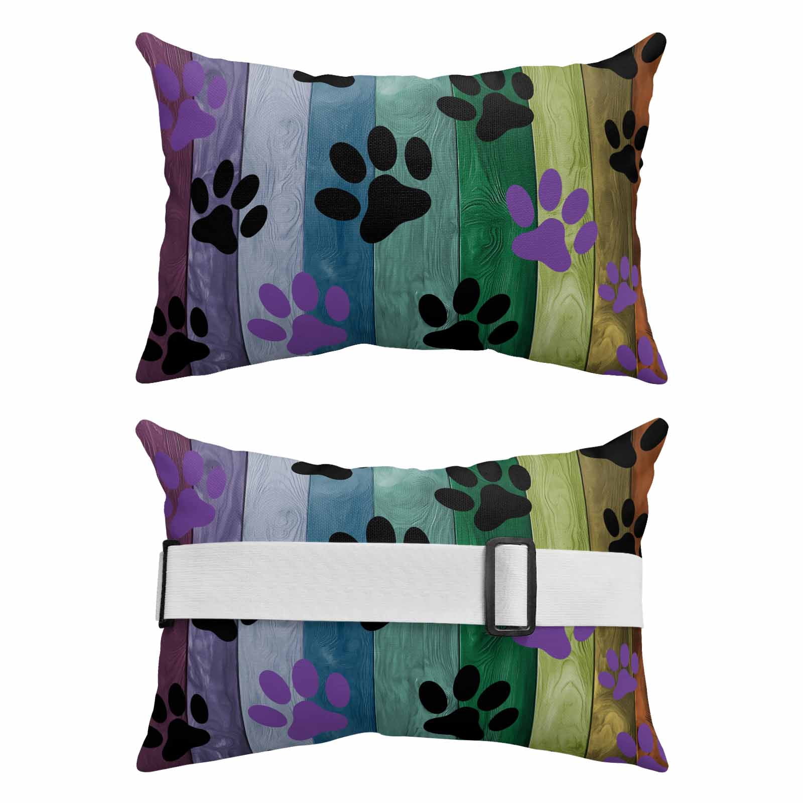 Colorful Dog Outdoor Chaise Lounge Pillows Paw Prints on The Board Lumbar Pillows with Insert Adjustable Elastic Strap Headrest Pillow for Recliner Patio Chair 1 Pack 11x16 Inch