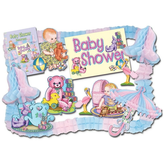 Party Central 66-Piece Pink and Blue Baby Shower Party Decorating Accessory Kit