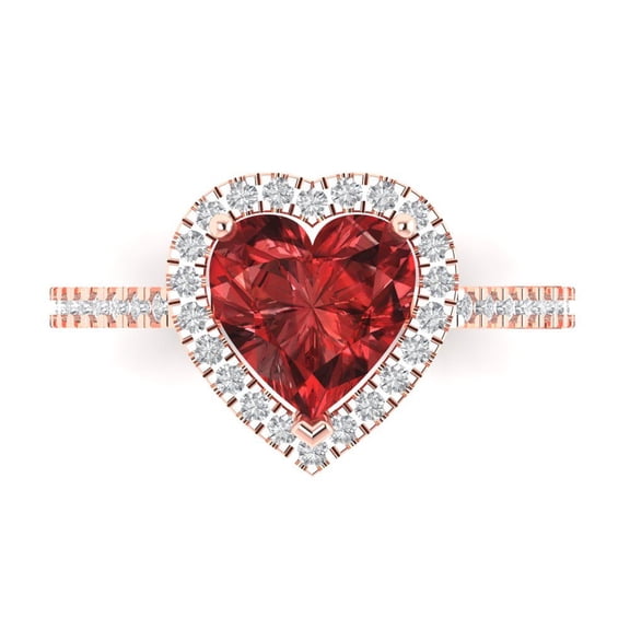 Halo Engagement Ring for Women - 2.285ct Natural Garnet in 18K Rose Gold Promise Ring