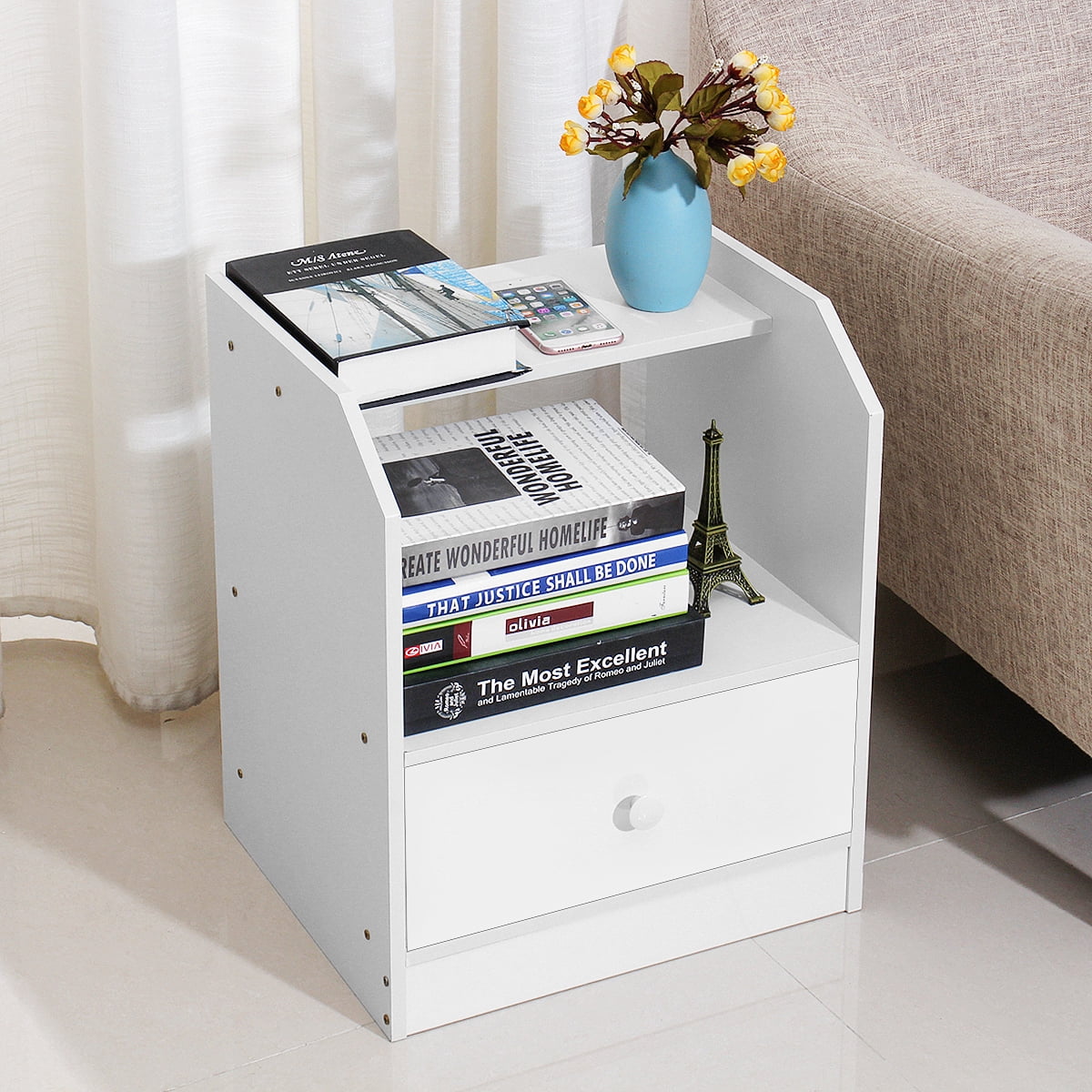 Bedside Table Modern Nightstand with Drawer Bedroom Nightstand and Book