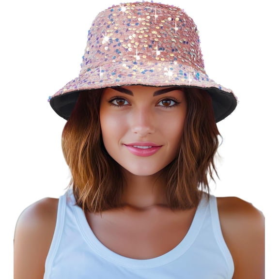 CoCoMangos Womens Sequin Bucket Hat Beach Sun Hats for Party, Girls Teens Shiny Glitter Sequin Sun Cap for Travel