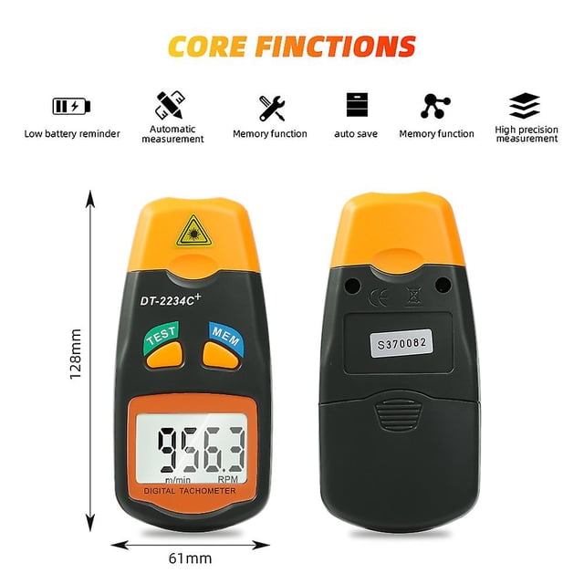 Digital Laser Tachometer Non Contact Electronic Photo Tachometers 2.5-999.9 Rpm Tach Meter Dt-2234c+with Reflecting Tape Marks