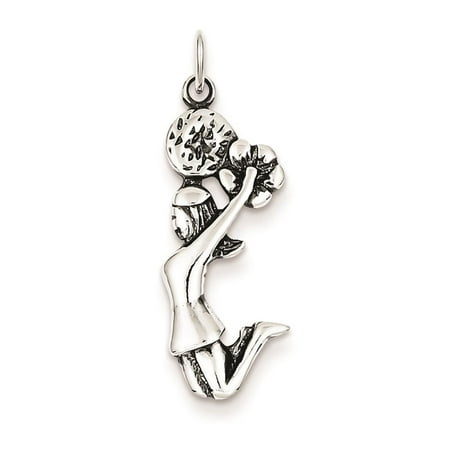 Antiqued Cheerleader Solid Charm Pendant 30mmx10mm 925 Sterling Silver