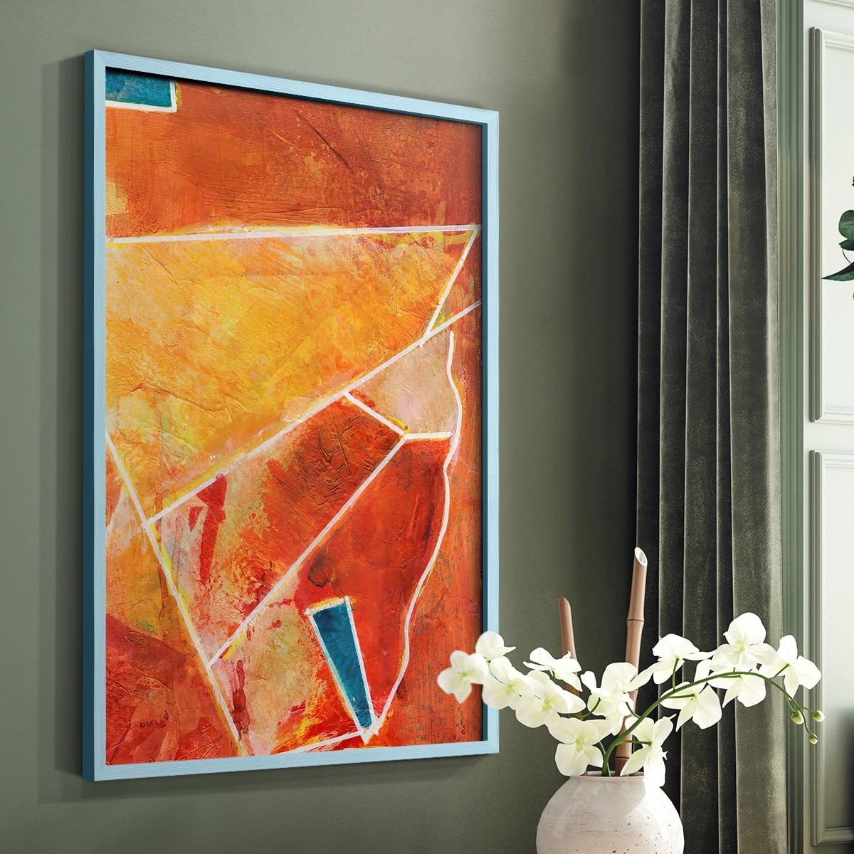 Primary Connection III Framed Print in Blue Solid Wood Framed Print No Nail Hanging