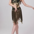 thumbnail image 4 of Womens Sheer Mesh Mini Skirts Bell Dance Handkerchief Hem Sequin See-Through Skirts Sparkly Gold Coins Black, Free Size, 4 of 7