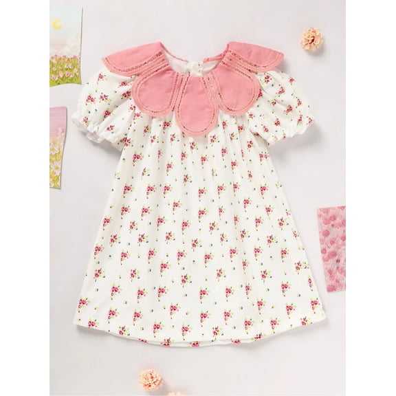 MORTTIC Toddler Infant Girl Floral Dress Bubble Sleeve Full Floral Print Princess Dress Cute Spring & Summer Casual Outfit for Little Girls