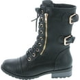 thumbnail image 2 of Forever Women's Mango-71 Faux Leather Military Style Ankle Boots Thick Sole Buckles, 2 of 7